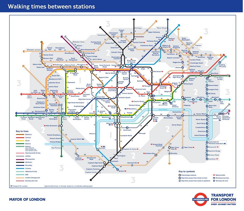 Map of walking times between tube stations  © Transport For London
