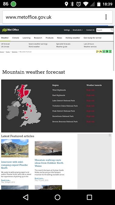 The Met Office mobile site. Not exactly mobile friendly