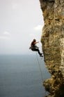 Falling on the unsuccessful attempt at the FA of Yellow Edge E4 5c, St Aldhelm's Head, Swanage