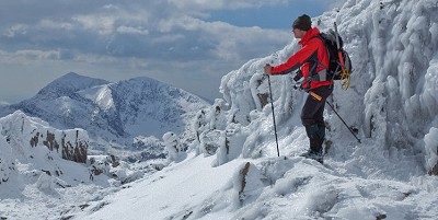 Looking out to Snowdon from the Glyders.Toms first walk using crampons and iceaxe  © John Bamber