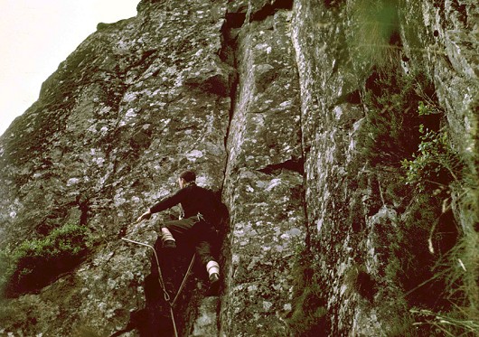 Terry Sullivan on Praying Mantis, Goat Crags. May 1966.  © Tony Marr