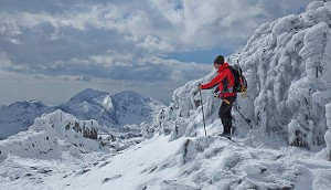 Looking out to Snowdon from the Glyders.Toms first walk using crampons and iceaxe  © John Bamber