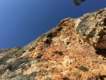 Andy Pratt abseiling down from Erotika in Guadalest