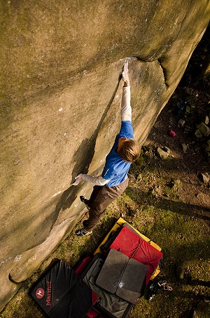 Nalle Hukkataival attempting a project at Black Rocks  © Nick Brown