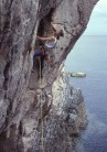 Attempting an unclimbed line on Sanctuary Wall, Torbay in 1979. Steve Monks bagged it  the following year.