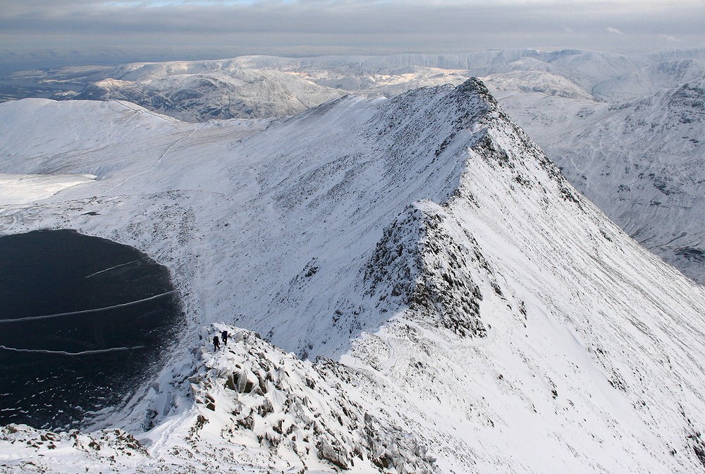 Looking back down Striding Edge from the exit slope onto Helvellyn  © Dan Bailey