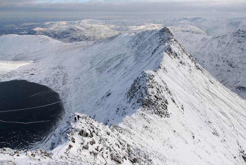 Looking back down Striding Edge from the exit slope onto Helvellyn  © Dan Bailey
