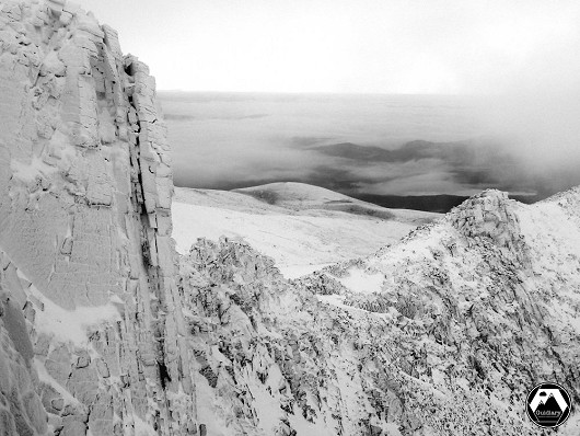 A climber on The Seam (Coire an t-Sneachda) in pretty epic winter conditions.  © Knut