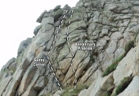 Topo showing the line of Anniversary Problem at Bosigran as climbed on the first recorded ascent.