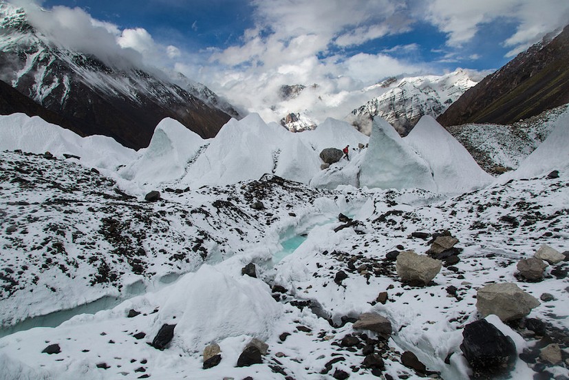 Negotiating the towering ice pinnacles of the Karakoram glaciers.  © Tim Taylor Photography, Karakoram Anomaly Project.