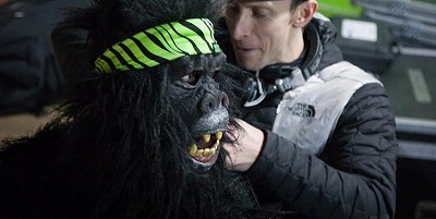 DJ Gus Hudgins de-lousing The Climbing Works’ very own gorilla - Sam Whittaker  © Rob Greenwood