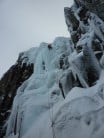 The crux pitch on Umbrella Falls on Liathach in perfect conditions