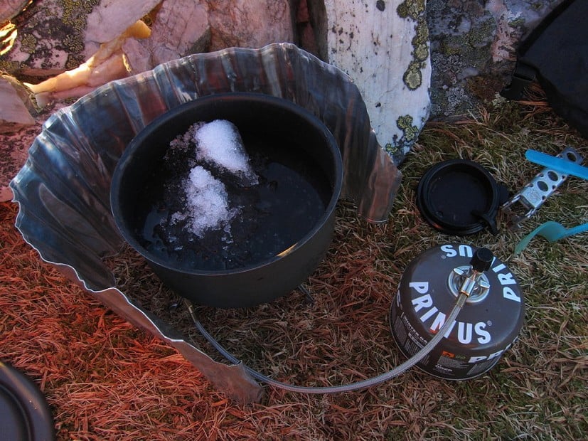 Melting snow for a morning brew, with the gas purring away happily  © Dan Bailey