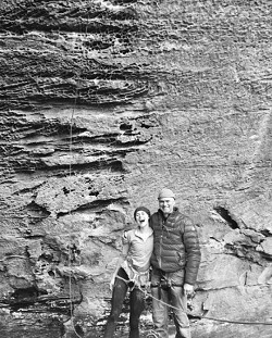 Margo hayes and her dad below Pure imagination, 8c+, Red River Gorge, Kentucky  © Michaela Kiersch