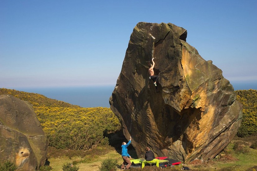 Get off the E9 plateau: Franco Cookson on the FA of MYXOMOP (E9/8A?) at Stoupe Brow  © Si Litchfield