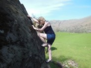 clare enjoying the boulders at langdale