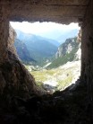 S.Face of Laguzoi Piccolo, looking out from the long tunnels carved into the mountain.