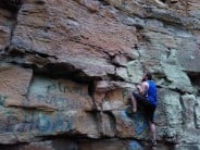 Playing with some traversing at Hownsgill Quarry. Lower walls covered in enough graffiti to feel like you're in Berlin.