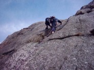 Me on my first E2 at the Cromlech slabs