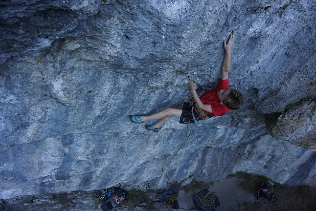 Jack on his first 7c in Frankenjura, aged 8  © James Ibbertson