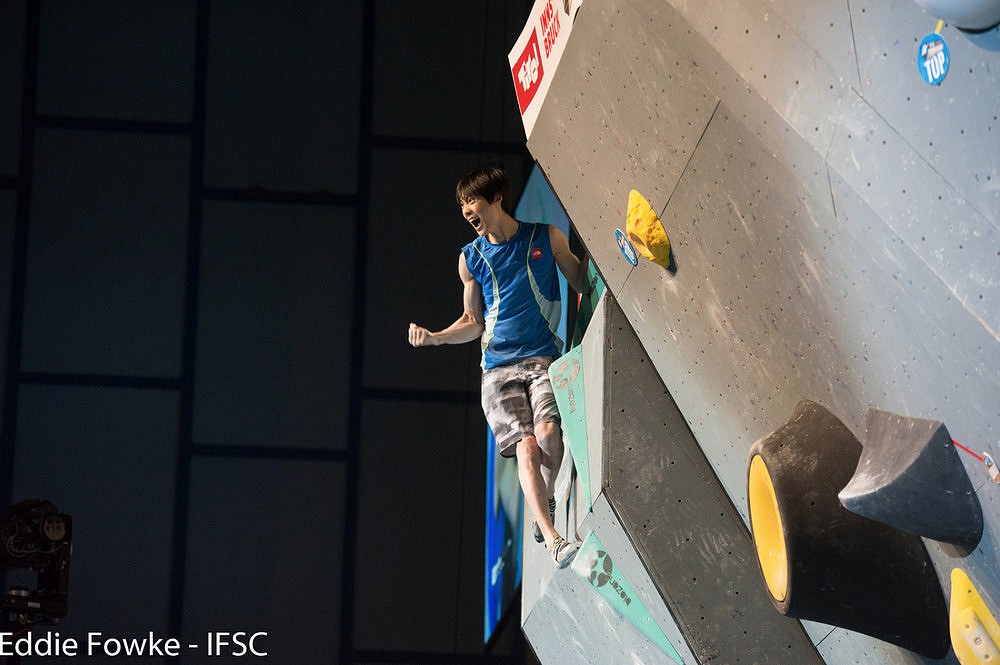 Jongwon Chon suitably happy with an outstanding performance on P1  © Eddie Fowke/IFSC