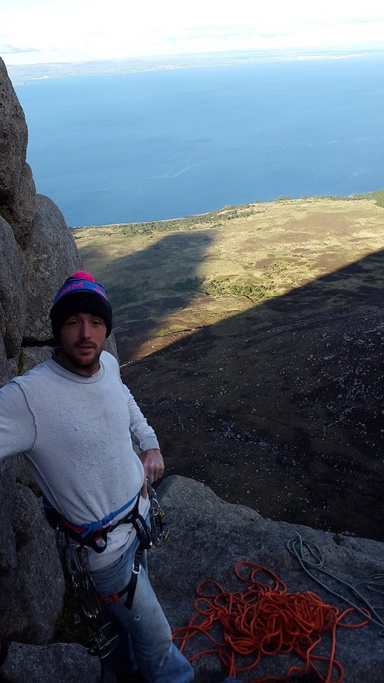 Ryan 'Chav' Pasquill displaying atypical trad climbing attire  © James McHaffie