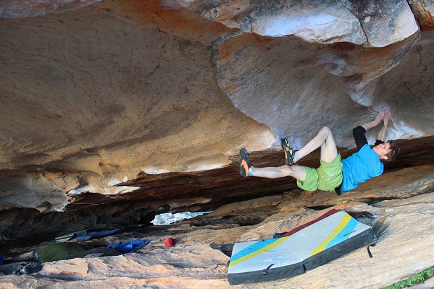 Alex Barrows climbs his first 8C - Wheel of Life  © Ella Russell