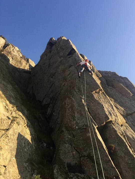 Charlie Woodburn on a recent ascent of Rare Lichen E9 6c  © Gilly McArthur