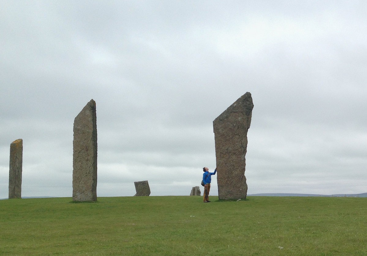Marvelling at the wonders of the Standing Stones at Sternness (and whether they're highball-able)  © Penny Orr