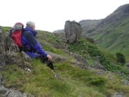 Ken Wilson viewing Gash rock near Sergeant Crag Slabs, 2011