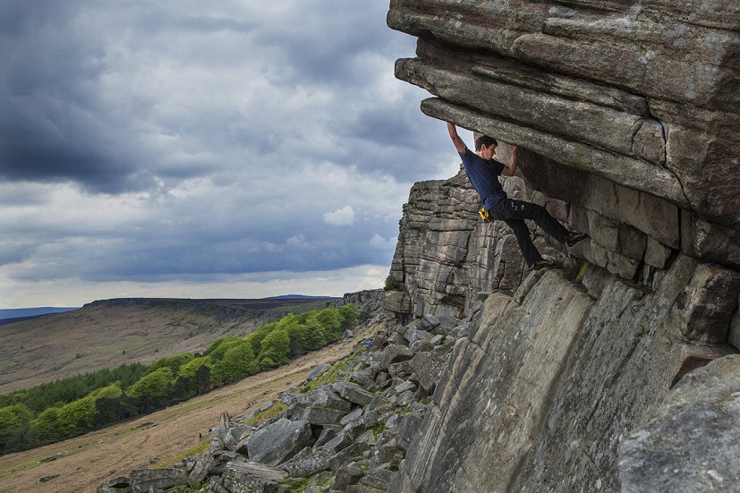 Alex Honnold soloing on the lofty heights of Stanage last year  © Jan Masny