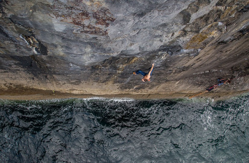 Colm Shannon shaking out before the crux sequence on the first ascent of 'The Jelly Situation' Fr 7c+/8a S1/2.  © Josh Willett