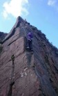 Ffyona climbing on Last Arete - HS 4c
