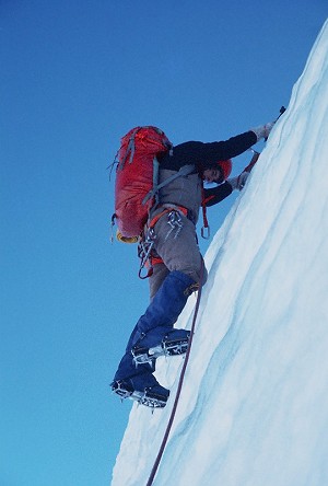 Tim Leach near the top of the Aiguille Verte, December 1977  © Steve Bell Collection