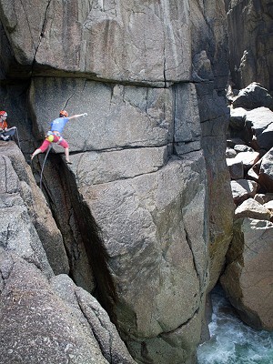The infamous 'crevasse jump' into the Great Zawn   © Sophie Whyte