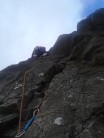 Jess W cruising the best pitch on Gillercombe Buttress