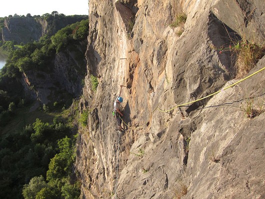 Via Ferrata on Avon Gorge?!?  Reaching for the first iron spike on the audacious 2nd pitch of Pink Wall Traverse  © Steve Bartle