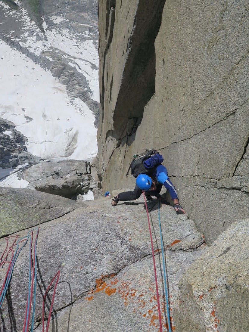 Following up perfect granite on the American Direct, with the Charpoua glacier below  © John McCune
