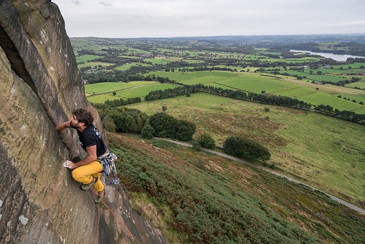 Ric enjoying a gritstone re-initiation on Bachelor's Climb, Hen Cloud  © PeteWilson