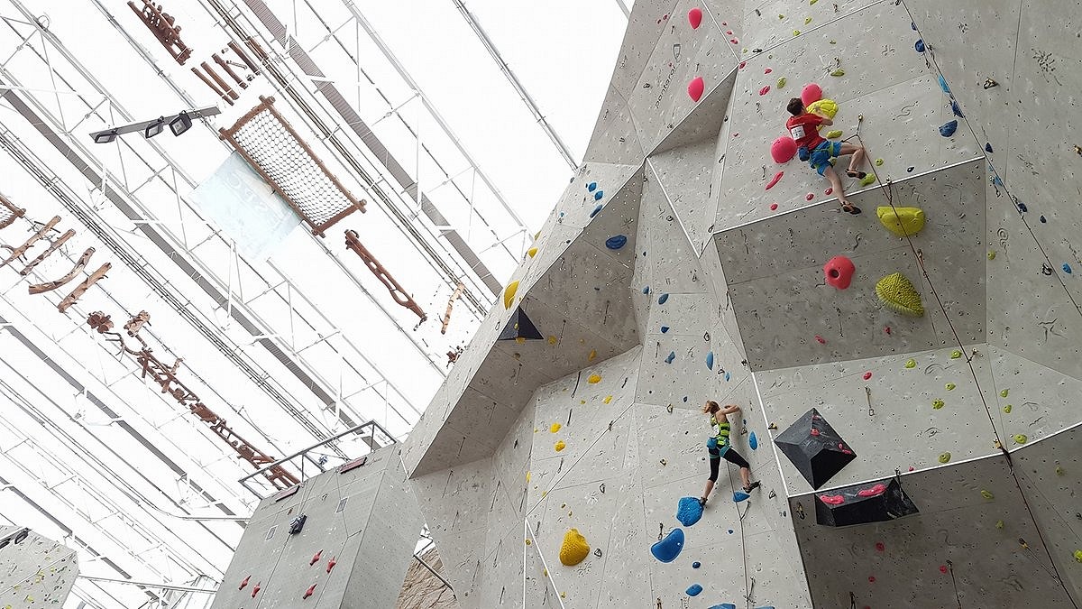 Young climbers leading in the Scottish Youth Championships  © ClimbScotland