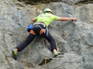 Climbing out on Trevor Rocks in Llangollen