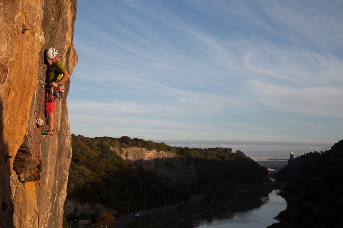 Rob on the aptly named 'Arms Race' in Avon Gorge  © Penny Orr