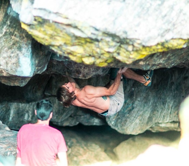 Daniel Woods on The Creature from the black laggon,~8C+, Upper Chaos, Chaos Canyon, CO  © Woods coll.