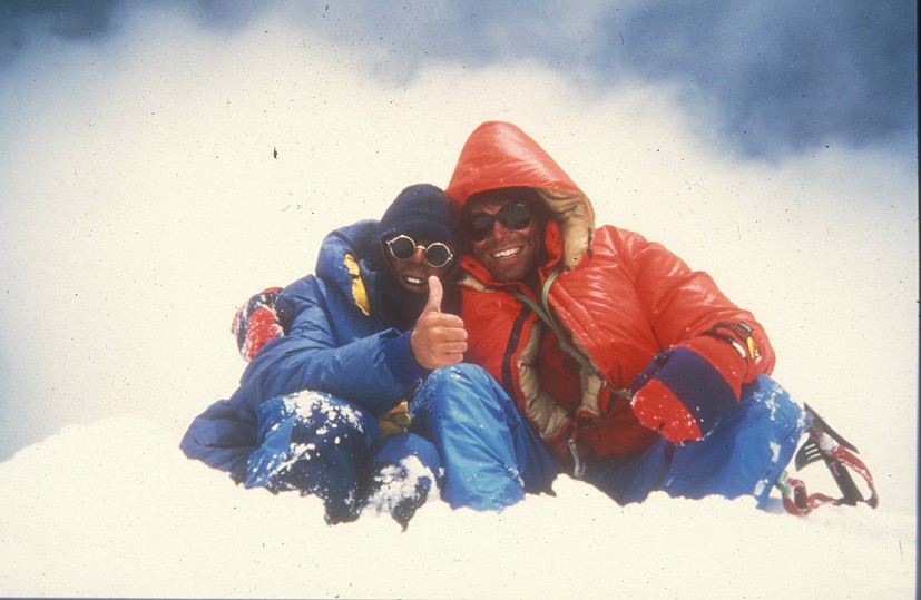 Victor Saunders and Mick Fowler on the summit of Spantik in 1987  © Victor Saunders/Mick Fowler