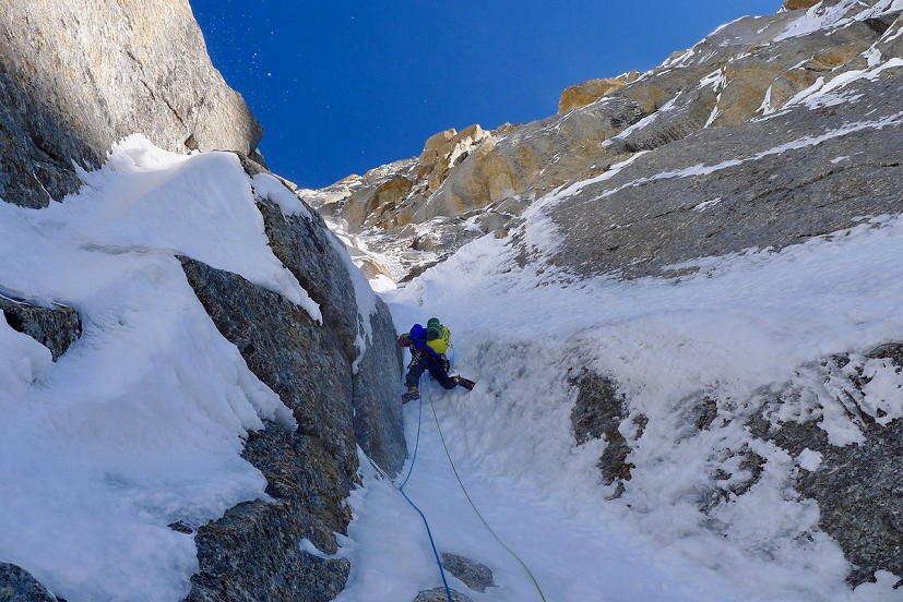 Dave Sharpe getting to grips with the upper part of ‘Transcendence’ on day two.   © David Sharpe