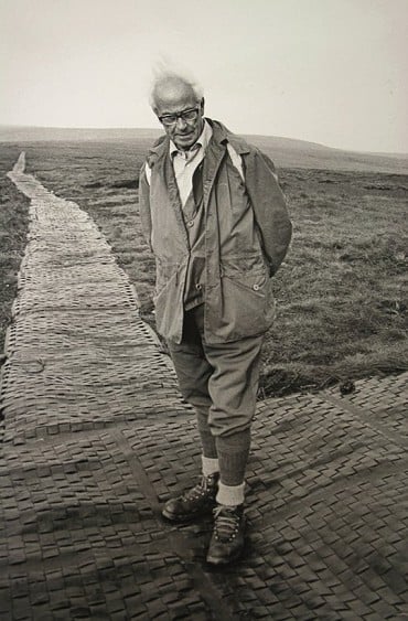 Tom Stephenson inspecting experimental matting on the Pennine Way at Snake Pass, 1976  © Mike Williams