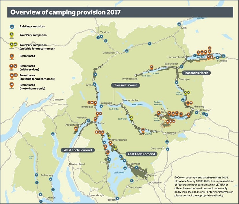 overview of camping provision 2017  © Loch Lomond & The Trossachs National Park