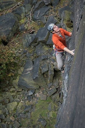 The author pulling a remarkably similar pose on a completely different route  © UKC Gear