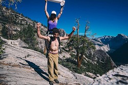 Barbara Zangerl and Jacopo Larcher after topping out on the Free Zodiac, El Capitan, Yosemite  © Jacopo Larcher coll.