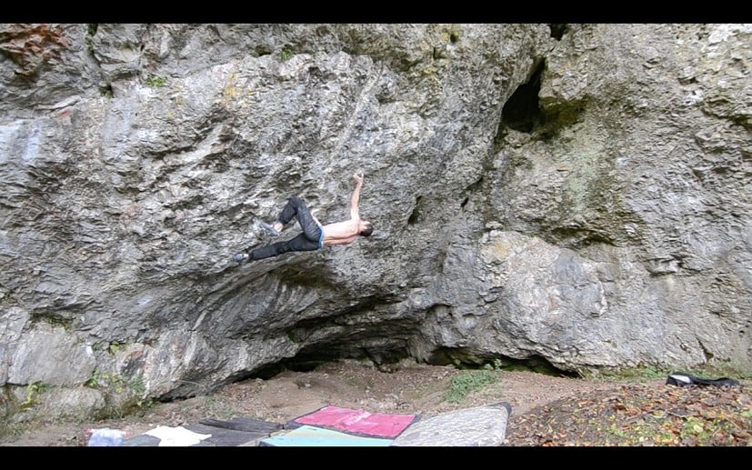 Dave Mason on the third ascent of Bewilderness 8B+  © Dave Mason